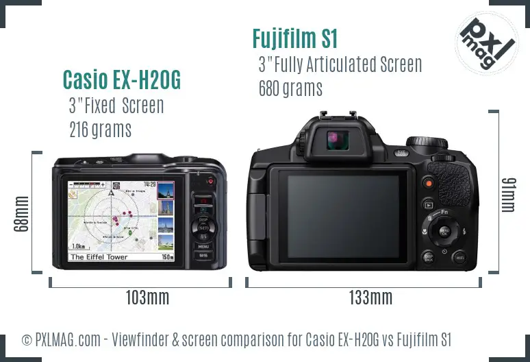 Casio EX-H20G vs Fujifilm S1 Screen and Viewfinder comparison