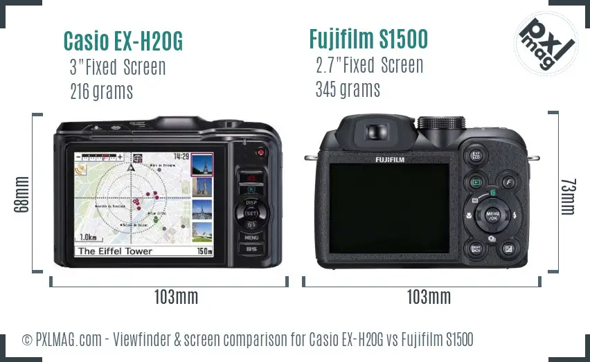 Casio EX-H20G vs Fujifilm S1500 Screen and Viewfinder comparison