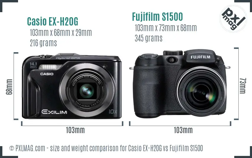 Casio EX-H20G vs Fujifilm S1500 size comparison