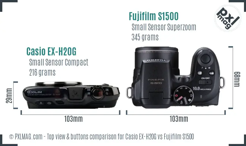 Casio EX-H20G vs Fujifilm S1500 top view buttons comparison