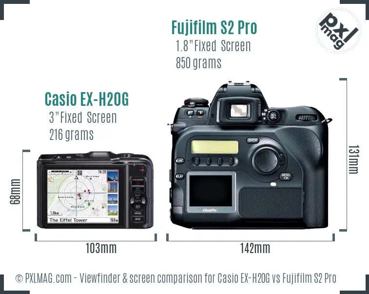 Casio EX-H20G vs Fujifilm S2 Pro Screen and Viewfinder comparison