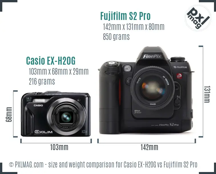 Casio EX-H20G vs Fujifilm S2 Pro size comparison
