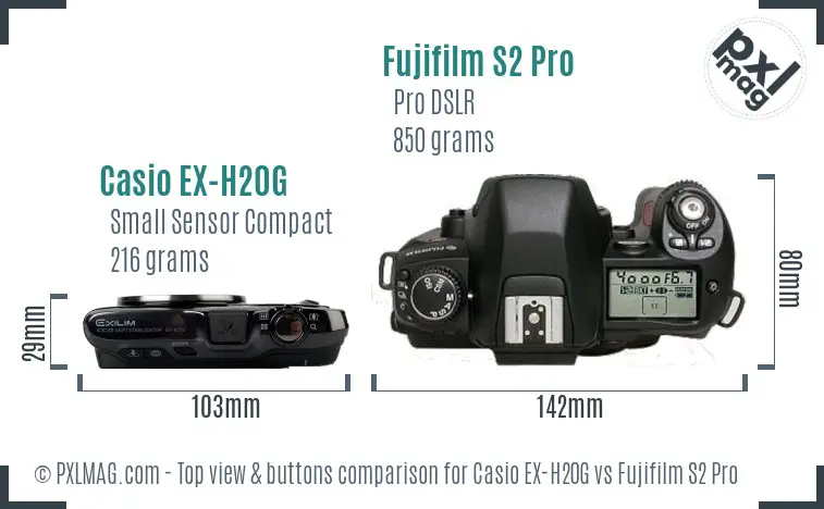 Casio EX-H20G vs Fujifilm S2 Pro top view buttons comparison