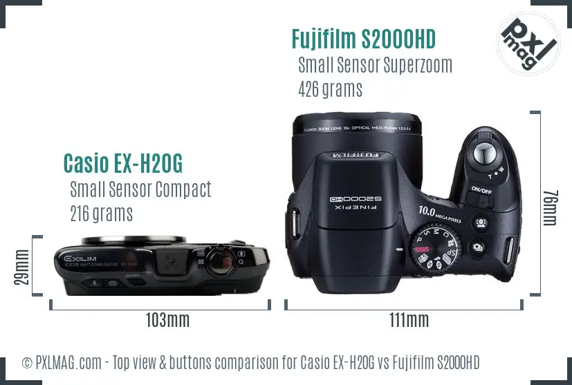 Casio EX-H20G vs Fujifilm S2000HD top view buttons comparison