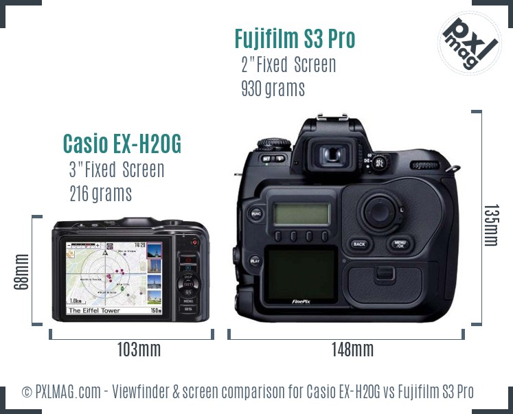 Casio EX-H20G vs Fujifilm S3 Pro Screen and Viewfinder comparison