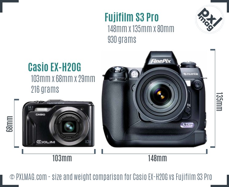 Casio EX-H20G vs Fujifilm S3 Pro size comparison