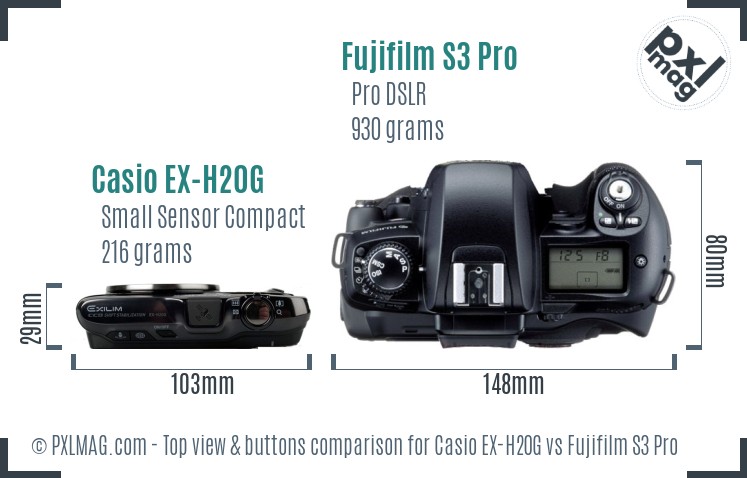 Casio EX-H20G vs Fujifilm S3 Pro top view buttons comparison