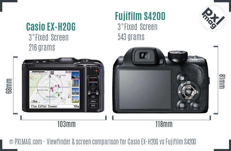 Casio EX-H20G vs Fujifilm S4200 Screen and Viewfinder comparison