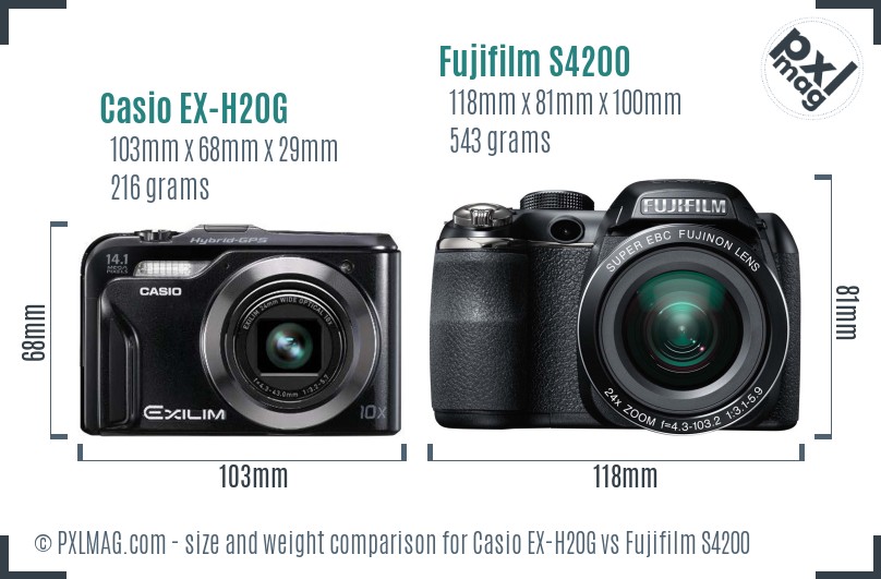 Casio EX-H20G vs Fujifilm S4200 size comparison Casio EX-H20G vs Fujifilm S4200 size comparison