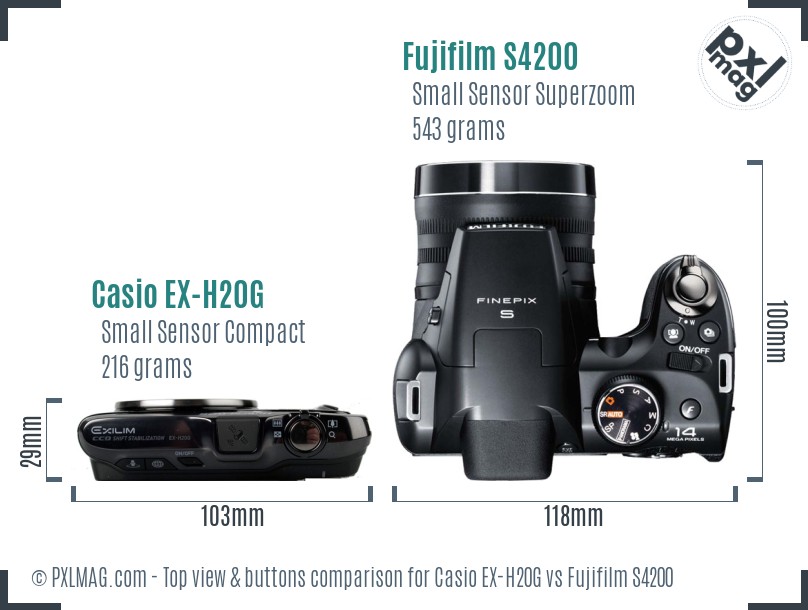 Casio EX-H20G vs Fujifilm S4200 top view buttons comparison