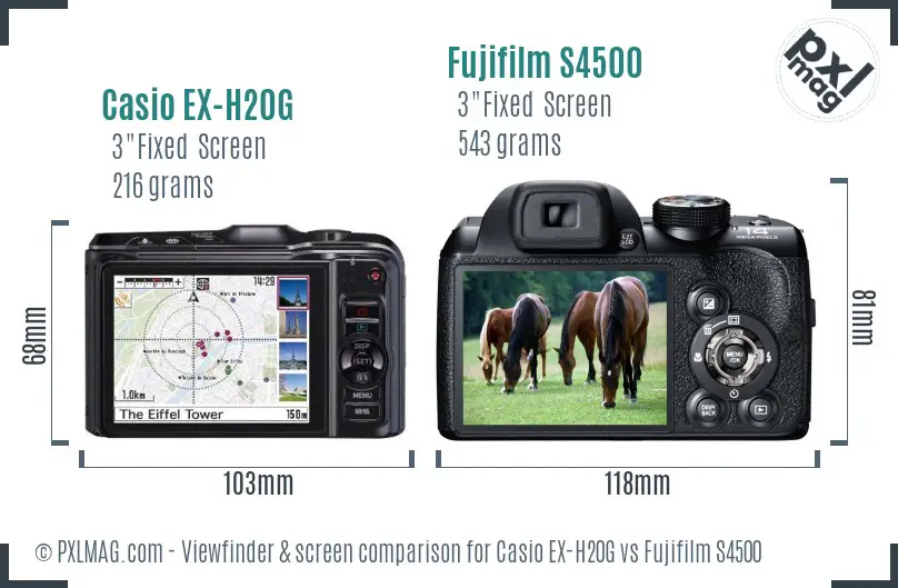 Casio EX-H20G vs Fujifilm S4500 Screen and Viewfinder comparison