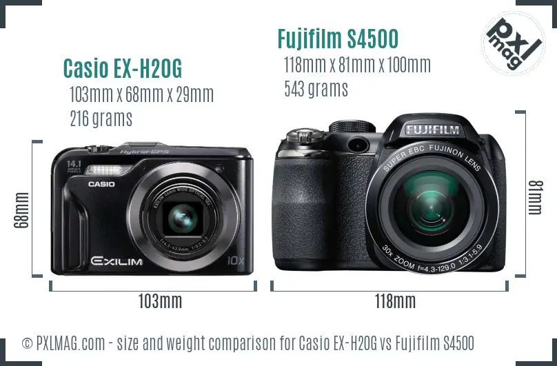 Casio EX-H20G vs Fujifilm S4500 size comparison