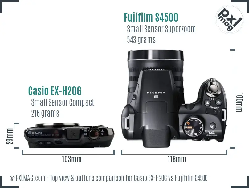Casio EX-H20G vs Fujifilm S4500 top view buttons comparison