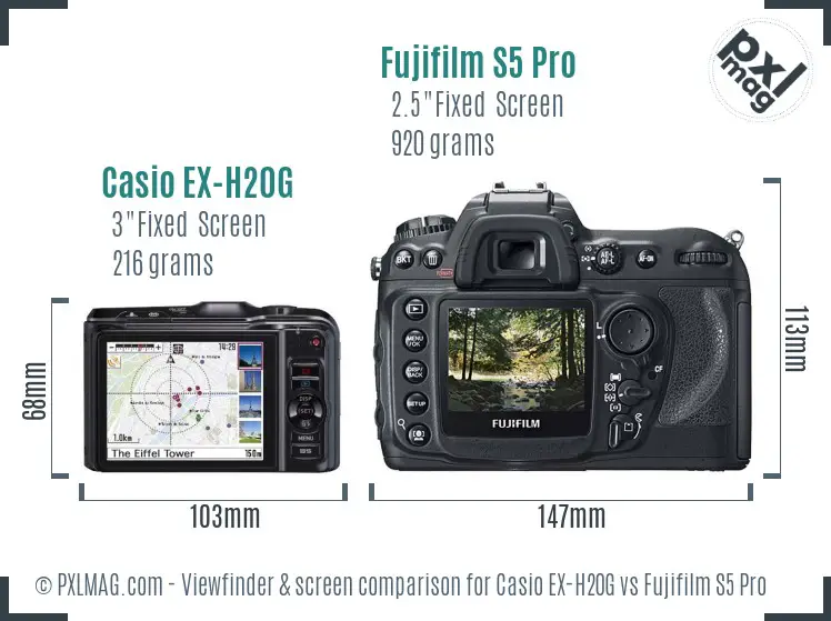 Casio EX-H20G vs Fujifilm S5 Pro Screen and Viewfinder comparison