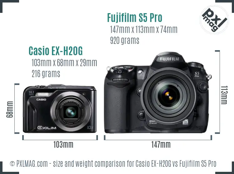 Casio EX-H20G vs Fujifilm S5 Pro size comparison