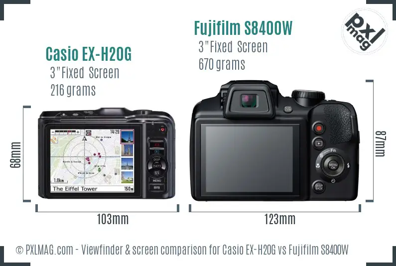 Casio EX-H20G vs Fujifilm S8400W Screen and Viewfinder comparison