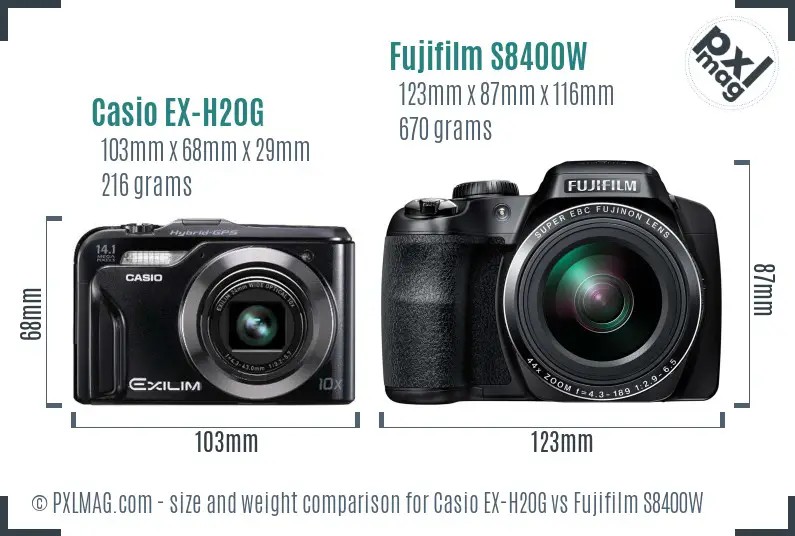 Casio EX-H20G vs Fujifilm S8400W size comparison