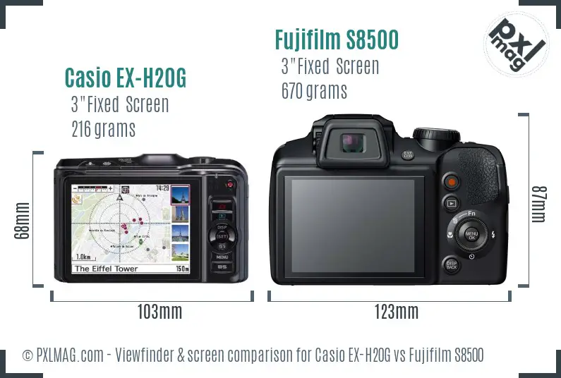 Casio EX-H20G vs Fujifilm S8500 Screen and Viewfinder comparison