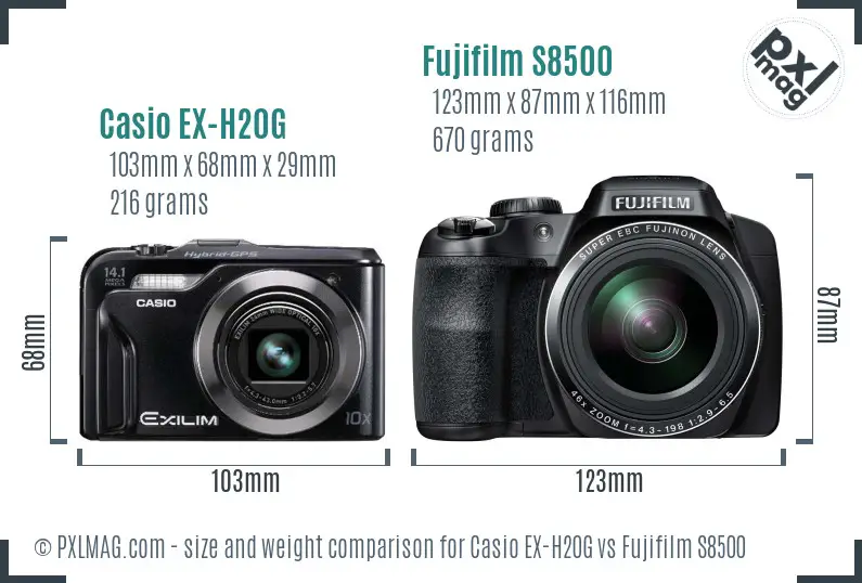 Casio EX-H20G vs Fujifilm S8500 size comparison