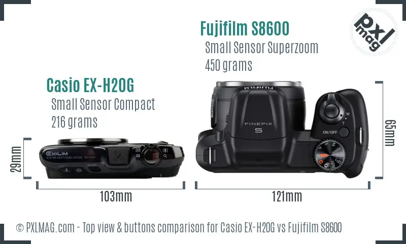 Casio EX-H20G vs Fujifilm S8600 top view buttons comparison