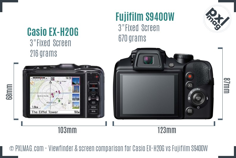 Casio EX-H20G vs Fujifilm S9400W Screen and Viewfinder comparison
