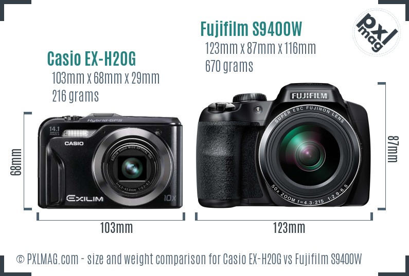 Casio EX-H20G vs Fujifilm S9400W size comparison
