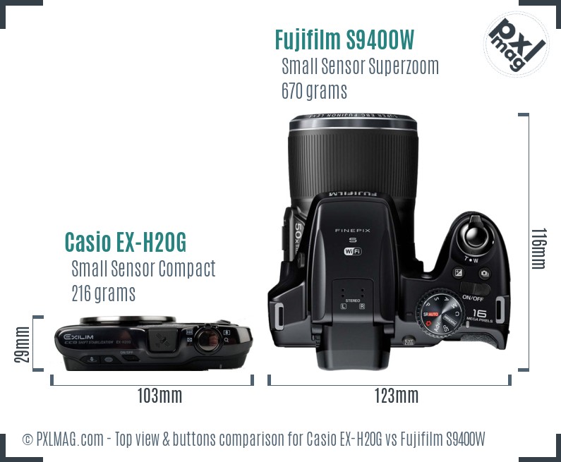 Casio EX-H20G vs Fujifilm S9400W top view buttons comparison