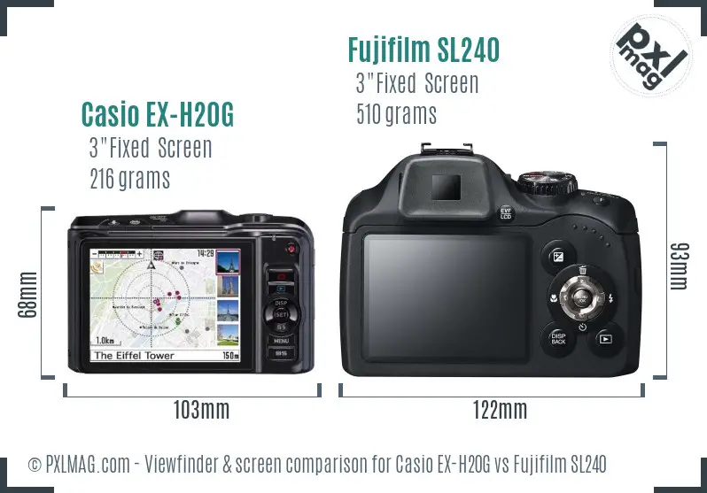 Casio EX-H20G vs Fujifilm SL240 Screen and Viewfinder comparison Casio EX-H20G vs Fujifilm SL240 Screen and Viewfinder comparison