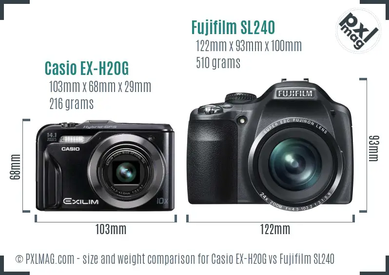 Casio EX-H20G vs Fujifilm SL240 size comparison Casio EX-H20G vs Fujifilm SL240 size comparison