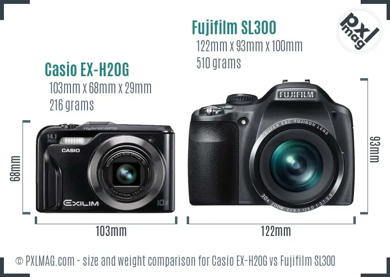 Casio EX-H20G vs Fujifilm SL300 size comparison Casio EX-H20G vs Fujifilm SL300 size comparison