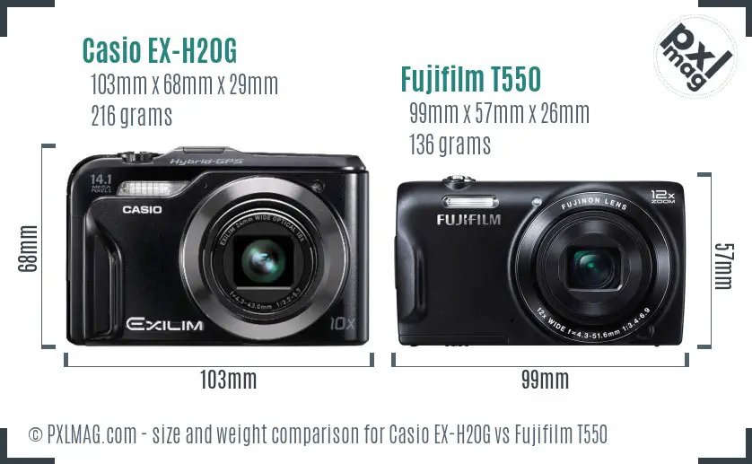 Casio EX-H20G vs Fujifilm T550 size comparison Casio EX-H20G vs Fujifilm T550 size comparison
