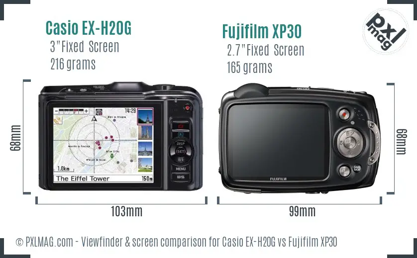 Casio EX-H20G vs Fujifilm XP30 Screen and Viewfinder comparison Casio EX-H20G vs Fujifilm XP30 Screen and Viewfinder comparison