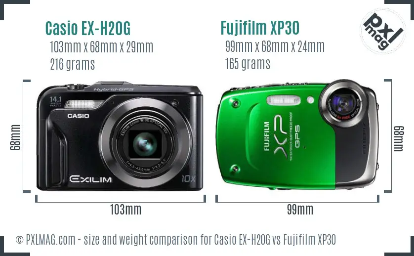 Casio EX-H20G vs Fujifilm XP30 size comparison Casio EX-H20G vs Fujifilm XP30 size comparison
