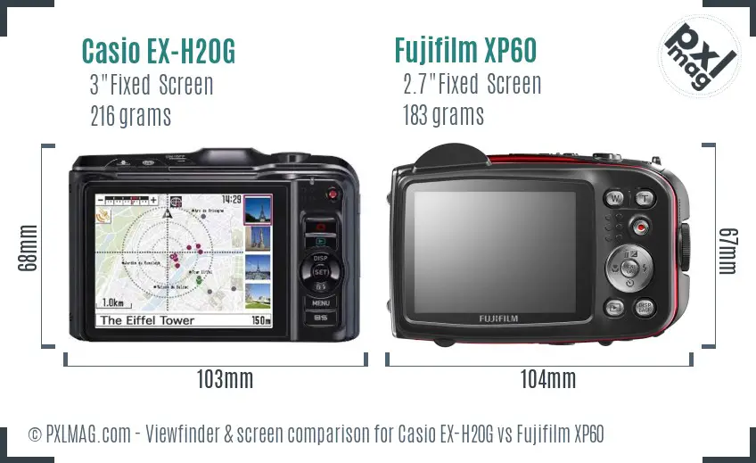 Casio EX-H20G vs Fujifilm XP60 Screen and Viewfinder comparison
