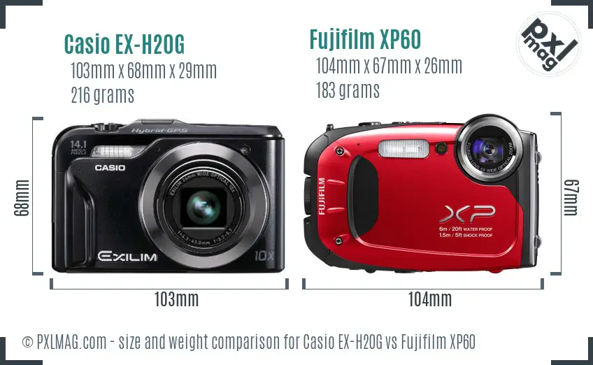 Casio EX-H20G vs Fujifilm XP60 size comparison