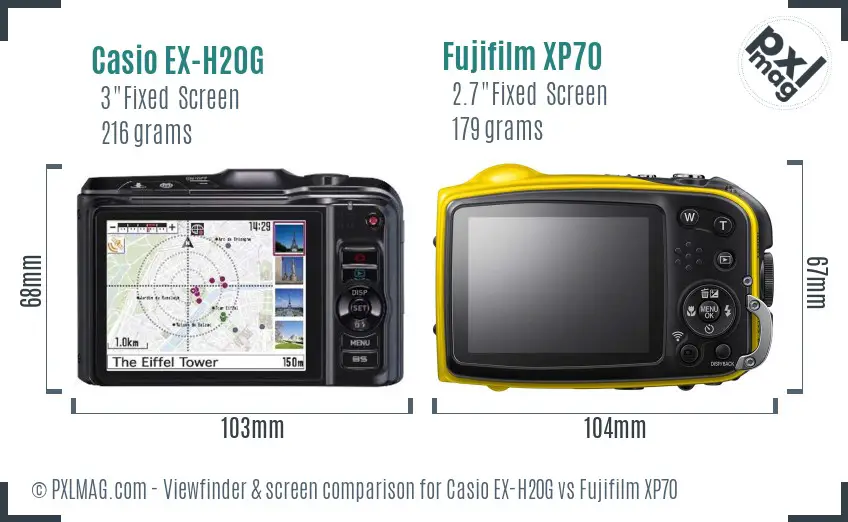 Casio EX-H20G vs Fujifilm XP70 Screen and Viewfinder comparison