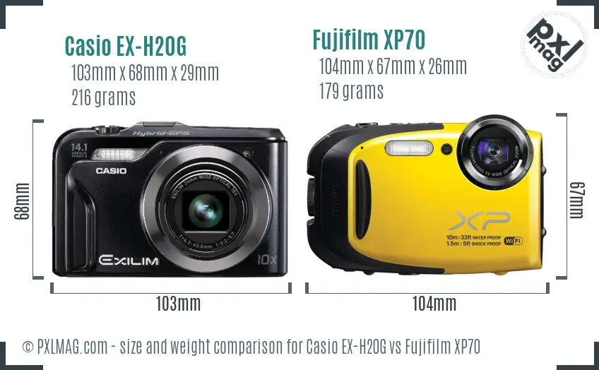 Casio EX-H20G vs Fujifilm XP70 size comparison