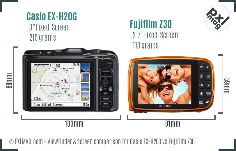 Casio EX-H20G vs Fujifilm Z30 Screen and Viewfinder comparison