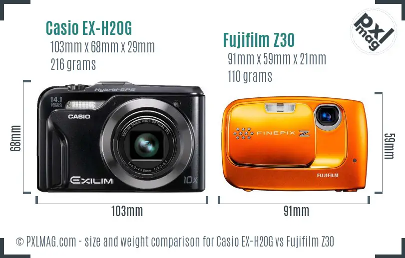 Casio EX-H20G vs Fujifilm Z30 size comparison