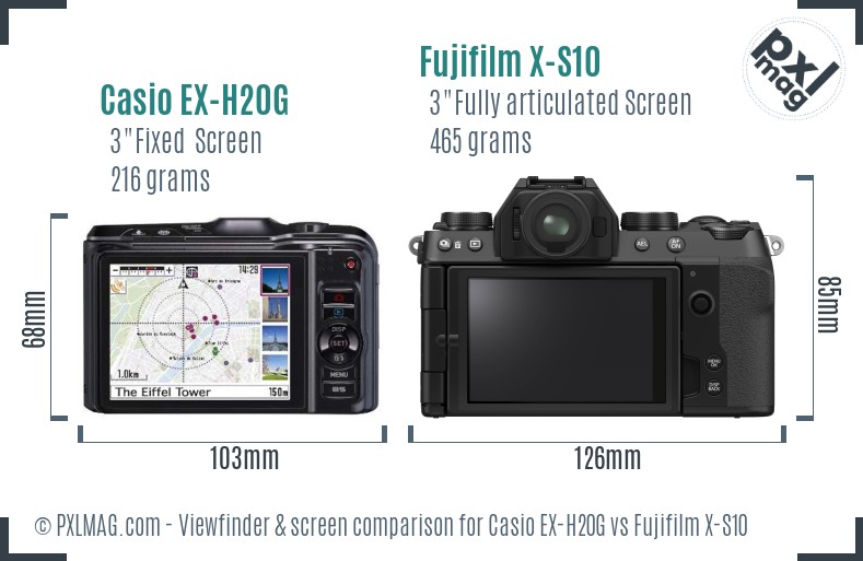 Casio EX-H20G vs Fujifilm X-S10 Screen and Viewfinder comparison