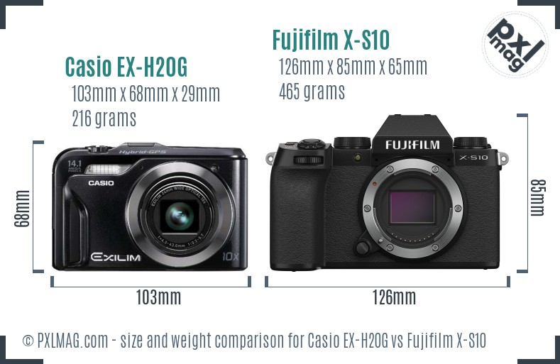 Casio EX-H20G vs Fujifilm X-S10 size comparison