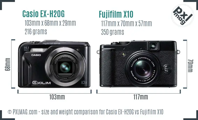 Casio EX-H20G vs Fujifilm X10 size comparison Casio EX-H20G vs Fujifilm X10 size comparison
