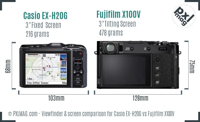 Casio EX-H20G vs Fujifilm X100V Screen and Viewfinder comparison