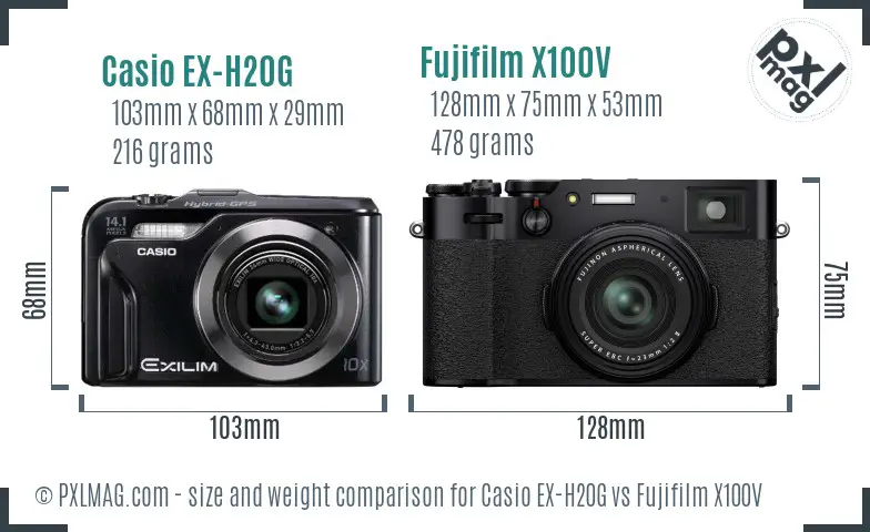 Casio EX-H20G vs Fujifilm X100V size comparison