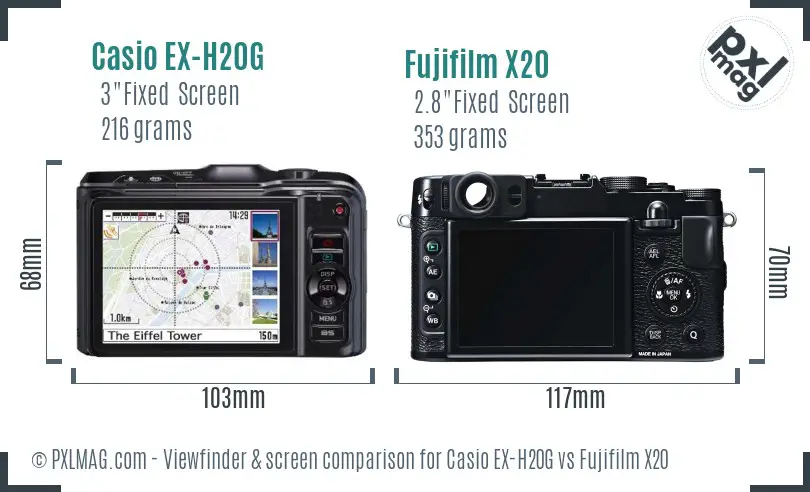 Casio EX-H20G vs Fujifilm X20 Screen and Viewfinder comparison