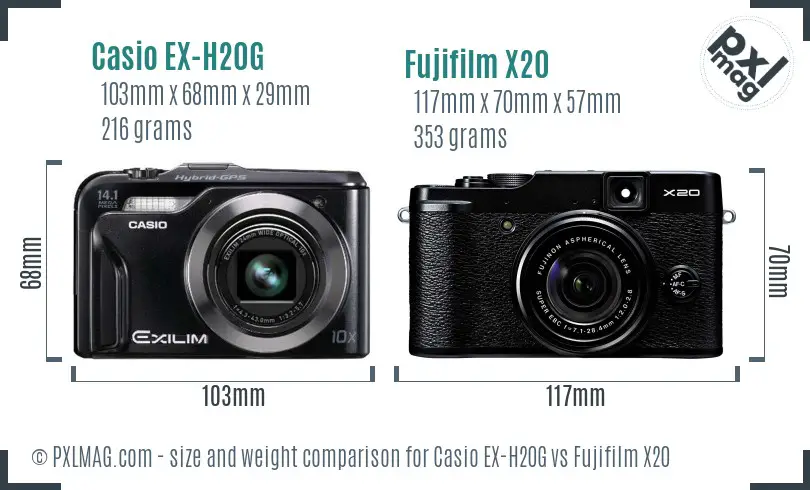 Casio EX-H20G vs Fujifilm X20 size comparison
