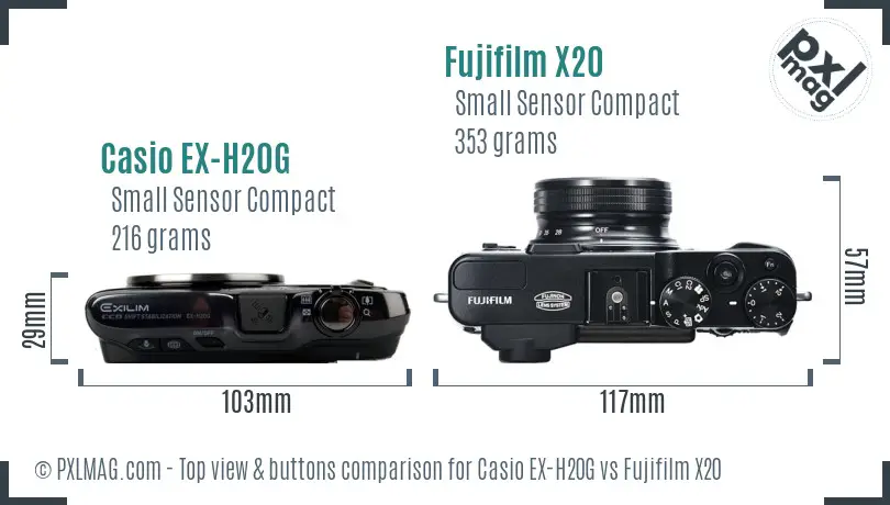 Casio EX-H20G vs Fujifilm X20 top view buttons comparison