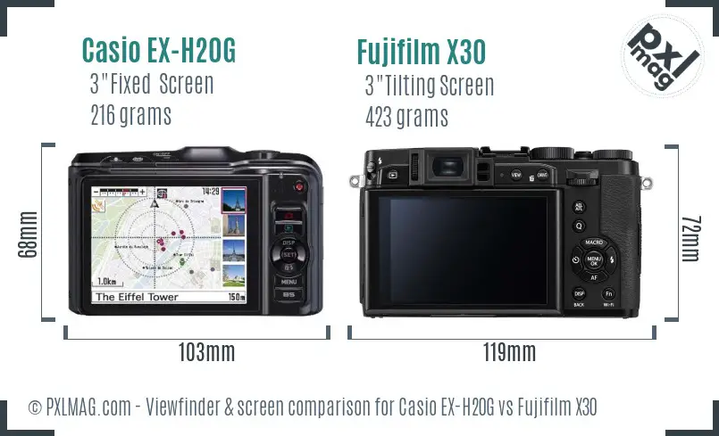 Casio EX-H20G vs Fujifilm X30 Screen and Viewfinder comparison