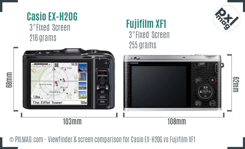 Casio EX-H20G vs Fujifilm XF1 Screen and Viewfinder comparison