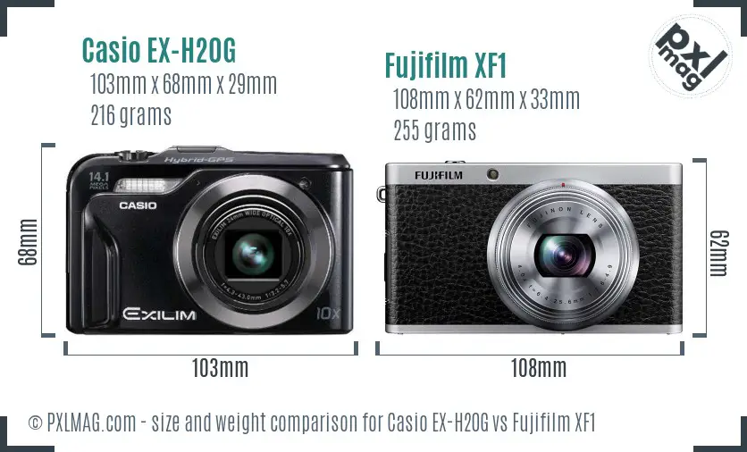 Casio EX-H20G vs Fujifilm XF1 size comparison